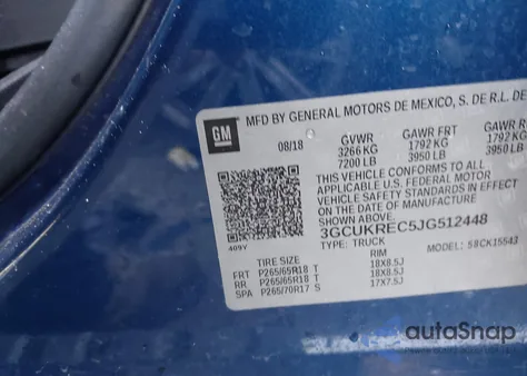 2018 Chevrolet Silverado 1500 2Lt from USA, damaged, VIN 3GCUKREC5JG512448